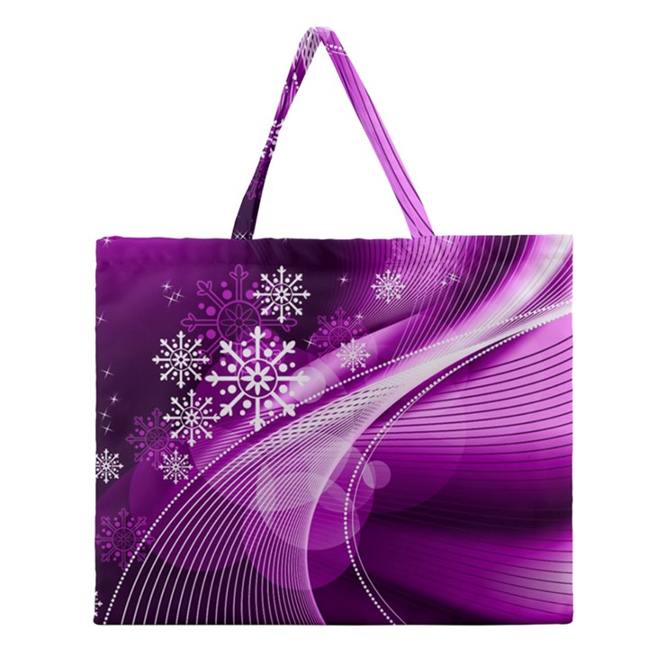 Purple Abstract Merry Christmas Xmas Pattern Zipper Large Tote Bag