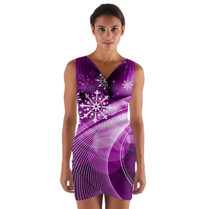 Purple Abstract Merry Christmas Xmas Pattern Wrap Front Bodycon Dress