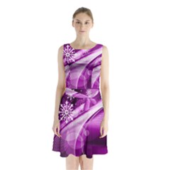 Purple Abstract Merry Christmas Xmas Pattern Sleeveless Waist Tie Chiffon Dress by Sarkoni