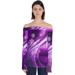 Purple Abstract Merry Christmas Xmas Pattern Off Shoulder Long Sleeve Top by Sarkoni