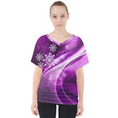 Purple Abstract Merry Christmas Xmas Pattern V-neck Dolman Drape Top by Sarkoni