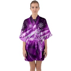 Purple Abstract Merry Christmas Xmas Pattern Half Sleeve Satin Kimono  by Sarkoni