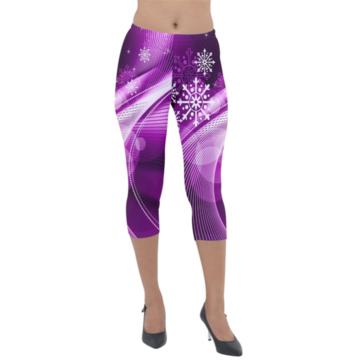 Purple Abstract Merry Christmas Xmas Pattern Lightweight Velour Capri Leggings 