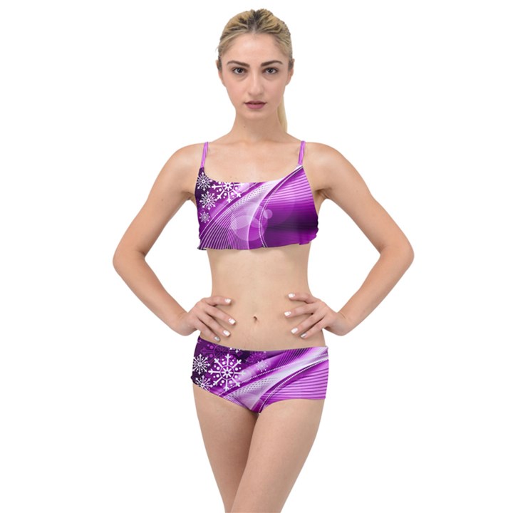 Purple Abstract Merry Christmas Xmas Pattern Layered Top Bikini Set