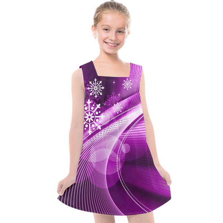 Purple Abstract Merry Christmas Xmas Pattern Kids  Cross Back Dress