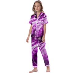 Purple Abstract Merry Christmas Xmas Pattern Kids  Satin Short Sleeve Pajamas Set by Sarkoni