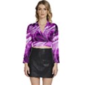 Purple Abstract Merry Christmas Xmas Pattern Long Sleeve Tie Back Satin Wrap Top View1