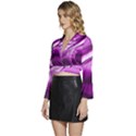 Purple Abstract Merry Christmas Xmas Pattern Long Sleeve Tie Back Satin Wrap Top View2