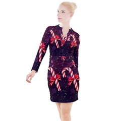 Christmas Lollipop Bowknot Celebrations Button Long Sleeve Dress by Sarkoni