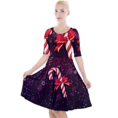 Christmas Lollipop Bowknot Celebrations Quarter Sleeve A-line Dress by Sarkoni