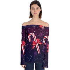 Christmas Lollipop Bowknot Celebrations Off Shoulder Long Sleeve Top by Sarkoni