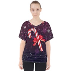 Christmas Lollipop Bowknot Celebrations V-neck Dolman Drape Top by Sarkoni