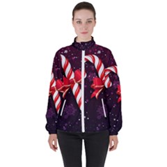 Christmas Lollipop Bowknot Celebrations Women s High Neck Windbreaker by Sarkoni