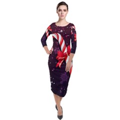 Christmas Lollipop Bowknot Celebrations Quarter Sleeve Midi Velour Bodycon Dress by Sarkoni