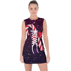 Christmas Lollipop Bowknot Celebrations Lace Up Front Bodycon Dress by Sarkoni