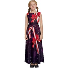 Christmas Lollipop Bowknot Celebrations Kids  Satin Sleeveless Maxi Dress by Sarkoni