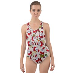 Christmas  Santa Claus Patterns Cut-out Back One Piece Swimsuit