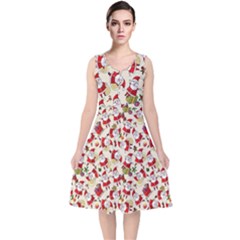 Christmas  Santa Claus Patterns V-neck Midi Sleeveless Dress  by Sarkoni