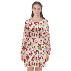 Christmas  Santa Claus Patterns Long Sleeve Chiffon Shift Dress 