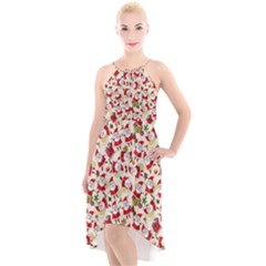 Christmas  Santa Claus Patterns High-low Halter Chiffon Dress  by Sarkoni