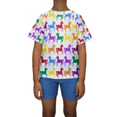 Colorful Horse Background Wallpaper Kids  Short Sleeve Swimwear by Amaryn4rt