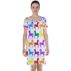 Colorful Horse Background Wallpaper Short Sleeve Nightdress by Amaryn4rt