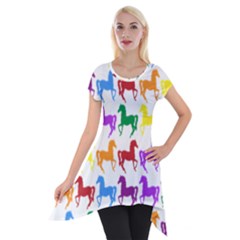 Colorful Horse Background Wallpaper Short Sleeve Side Drop Tunic by Amaryn4rt