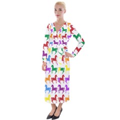 Colorful Horse Background Wallpaper Velvet Maxi Wrap Dress by Amaryn4rt