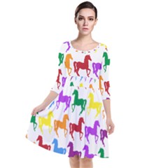 Colorful Horse Background Wallpaper Quarter Sleeve Waist Band Dress by Amaryn4rt