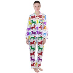 Colorful Horse Background Wallpaper Women s Long Sleeve Satin Pajamas Set	 by Amaryn4rt