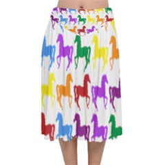 Colorful Horse Background Wallpaper Velvet Flared Midi Skirt by Amaryn4rt