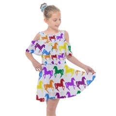 Colorful Horse Background Wallpaper Kids  Shoulder Cutout Chiffon Dress by Amaryn4rt