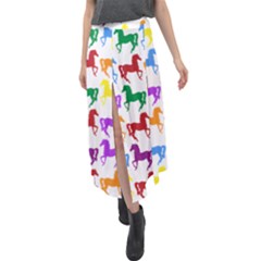 Colorful Horse Background Wallpaper Velour Split Maxi Skirt by Amaryn4rt