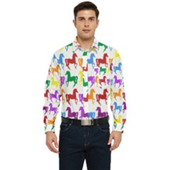 Colorful Horse Background Wallpaper Men s Long Sleeve Pocket Shirt  by Amaryn4rt