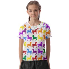 Colorful Horse Background Wallpaper Kids  Frill Chiffon Blouse by Amaryn4rt