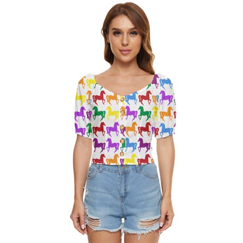 Colorful Horse Background Wallpaper Button Up Blouse by Amaryn4rt