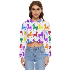 Colorful Horse Background Wallpaper Women s Lightweight Cropped Hoodie by Amaryn4rt