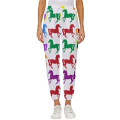 Colorful Horse Background Wallpaper Women s Cropped Drawstring Pants by Amaryn4rt