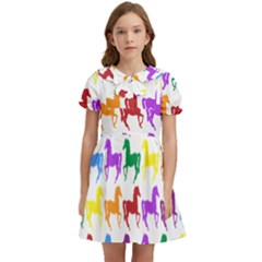 Colorful Horse Background Wallpaper Kids  Bow Tie Puff Sleeve Dress by Amaryn4rt