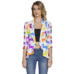 Colorful Horse Background Wallpaper Women s 3/4 Sleeve Ruffle Edge Open Front Jacket by Amaryn4rt