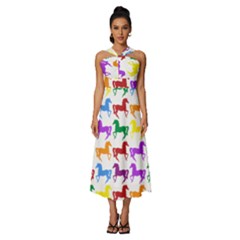 Colorful Horse Background Wallpaper Sleeveless Cross Front Cocktail Midi Chiffon Dress by Amaryn4rt