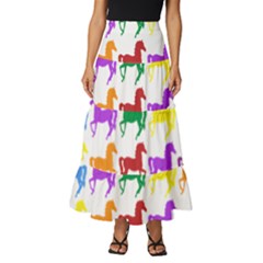 Colorful Horse Background Wallpaper Tiered Ruffle Maxi Skirt by Amaryn4rt