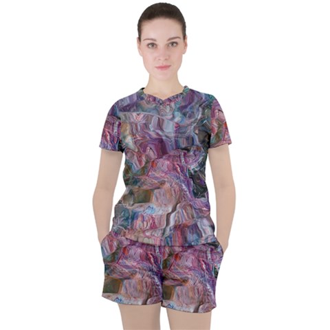 Blended Waves Women s T-shirt And Shorts Set by kaleidomarblingart