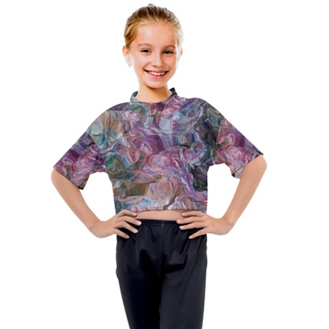 Blended Waves Kids Mock Neck T-shirt by kaleidomarblingart