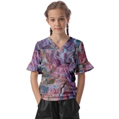 Blended Waves Kids  V-neck Horn Sleeve Blouse by kaleidomarblingart