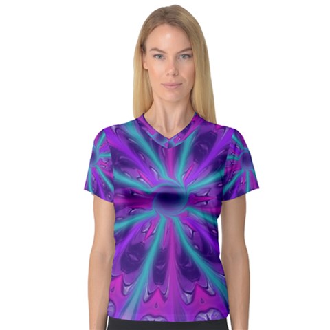 Wallpaper Tie Dye Pattern V-neck Sport Mesh T-shirt by Ravend