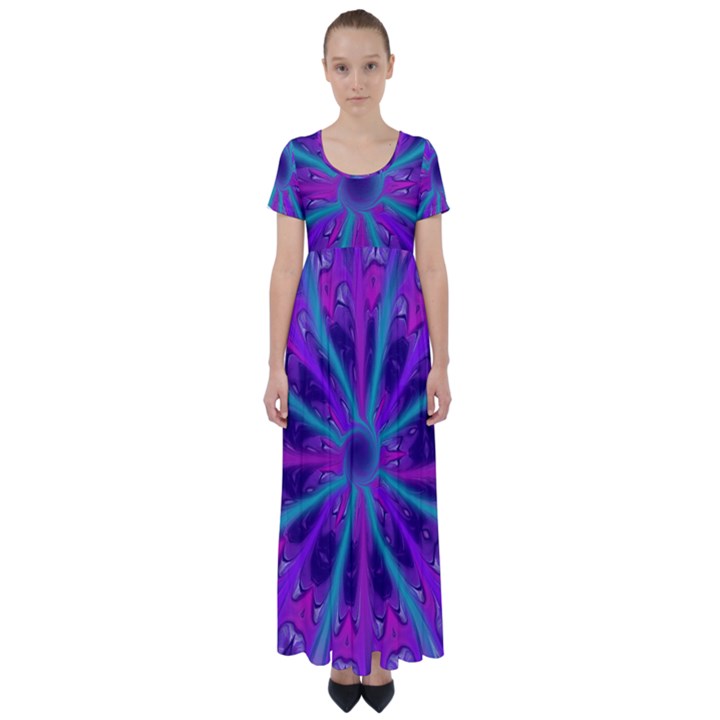 Wallpaper Tie Dye Pattern High Waist Short Sleeve Maxi Dress