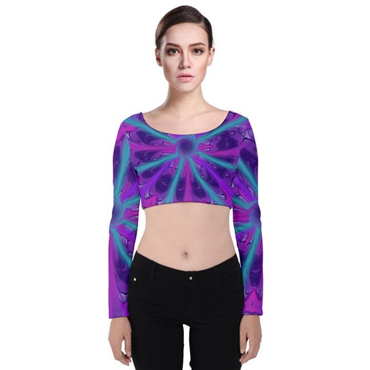 Wallpaper Tie Dye Pattern Velvet Long Sleeve Crop Top