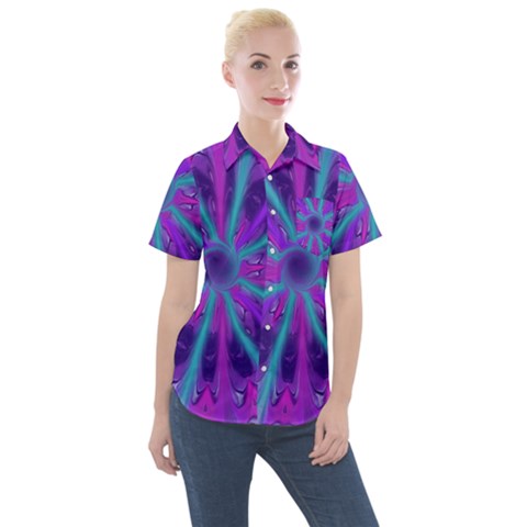 Wallpaper Tie Dye Pattern Women s Short Sleeve Pocket Shirt by Ravend