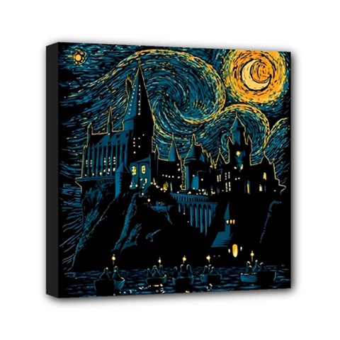 Castle Starry Night Van Gogh Parody Mini Canvas 6  X 6  (stretched) by Sarkoni